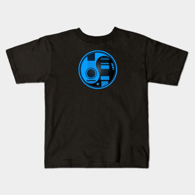 Blue and Black Acoustic Electric Guitars Yin Yang Kids T-Shirt by jeffbartels